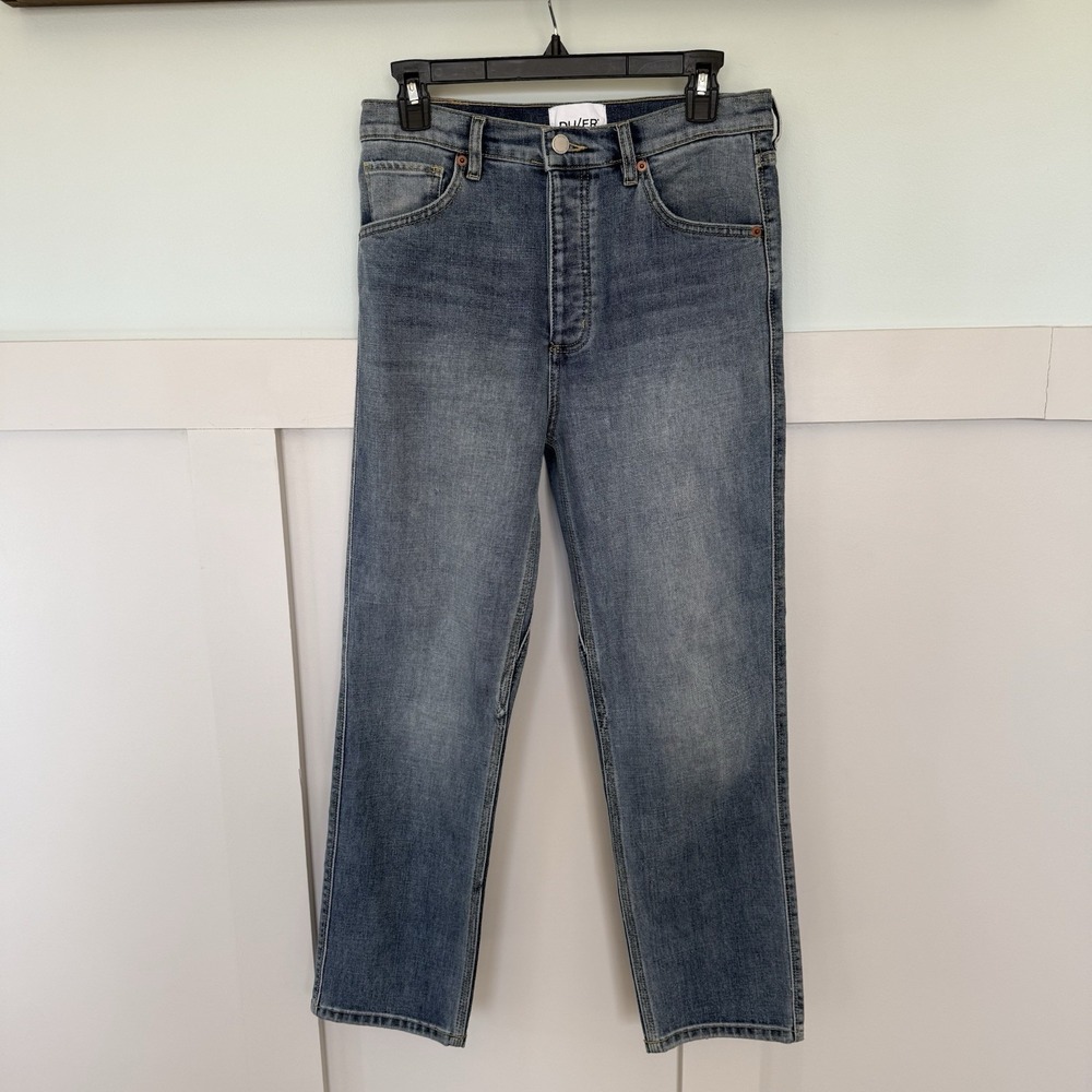 Du/er High Rise Straight Leg Performance‎ Jeans Women's 29x27 Blue Button Fly